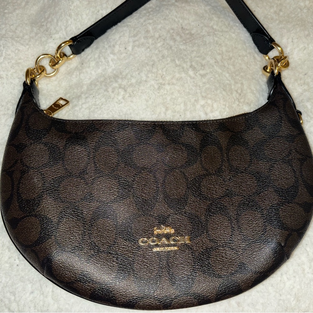 Coach Brown and Gold Shoulder Bag with Signature Monogram